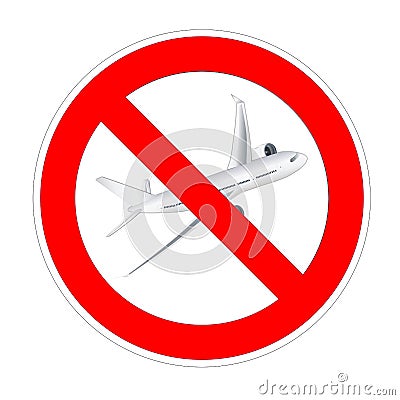 No airplane, plane, aircraft forbidden sign, red prohibition symbol Stock Photo