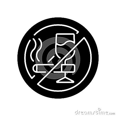 No alcohol and cigarettes black glyph icon Vector Illustration