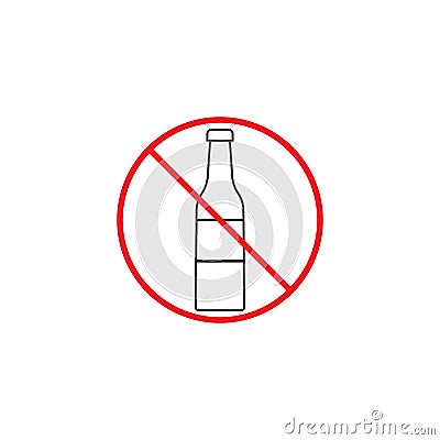 No alcohol line icon, red prohibited sign, Vector Illustration