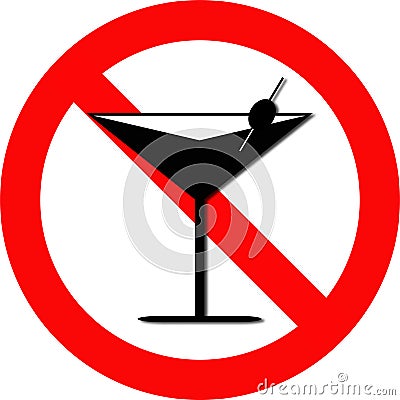 No Alcohol sign - Drinking and Alcohol Prohibited red circle with slash - Simulated martini with olive on transparent background Vector Illustration