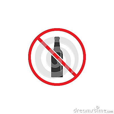 No alcohol sign. forbidden alcohol icon. bottle in red crossed circle. Vector Illustration