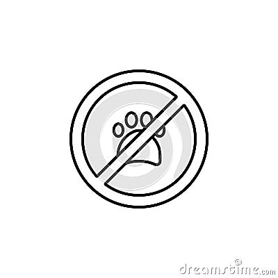 no animals, no pets, paw print, not allowed, prohibition line icon on white back Cartoon Illustration