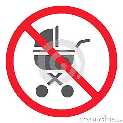 No Baby Carriage glyph icon, prohibition Vector Illustration