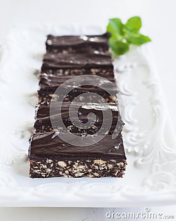 No-bake chocolate slice Stock Photo