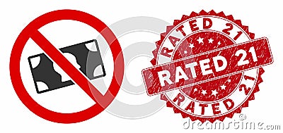 No Banknotes Icon with Distress Rated 21 Seal Stock Photo