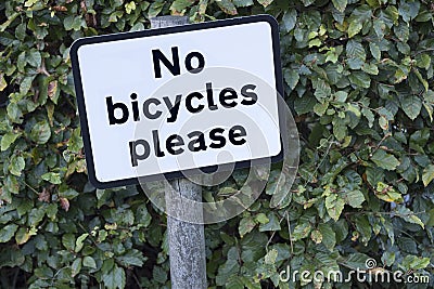 No Bicycles Cyclists Please Sign Post Stock Photo