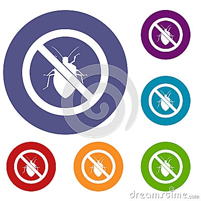 No bug sign icons set Vector Illustration