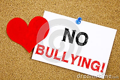 No Bullying hand writing text caption inspiration showing Introduction concept meaning Love Bullies Prevention Against School Work Stock Photo