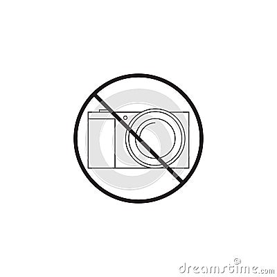 No camera line icon, no photo prohibited sign Vector Illustration