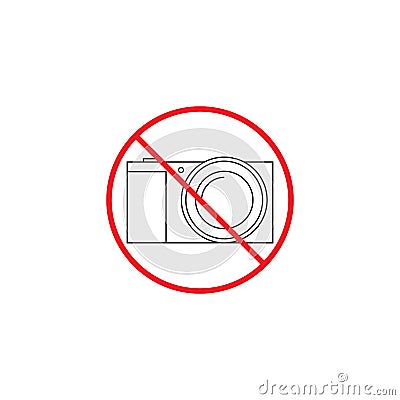 No camera line icon, no photo red prohibited sign Vector Illustration