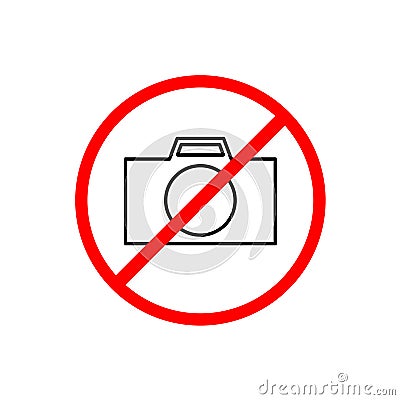 NO CAMERAS ALLOWED sign. Flat icon in red circle Vector Illustration