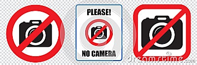 No cameras allowed sign. Prohibition no camera sign. No taking pictures, no photographs sign. Vector Illustration