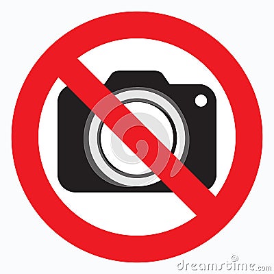 No cameras allowed sign. Red prohibition no camera sign. No taking pictures, no photographs sign. Vector Illustration