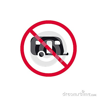 No camping cars prohibited sign, no caravan forbidden modern round sticker, vector illustration Vector Illustration