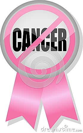 No Cancer Button and Ribbon Vector Illustration