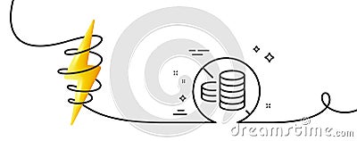 No cash line icon. Tax free sign. Continuous line with curl. Vector Vector Illustration