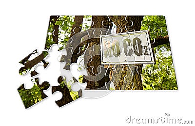 No CO2 sign indicating in the countryside - concept image in puzzle shape Stock Photo