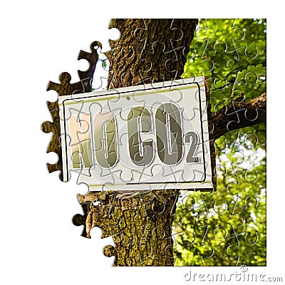 No CO2 sign indicating in the countryside - concept image in puzzle shape Stock Photo