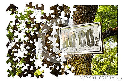 No CO2 sign indicating in the countryside - concept image in puzzle shape Stock Photo