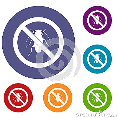 No cockroach sign icons set Vector Illustration