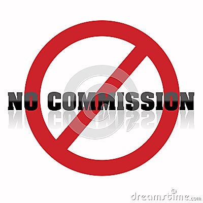 No commission sign and text on white background Stock Photo