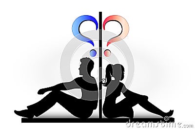 No communication between man and woman, confuse, questioning, relationship problems concept Vector Illustration