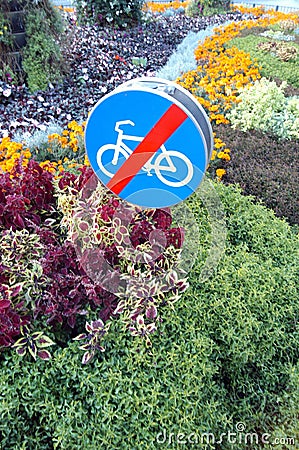 No cycling traffic sign in flowers Stock Photo