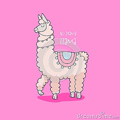 No drama llama Cartoon Illustration