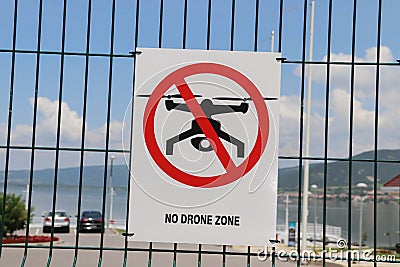 No drone zone, restriction sign at private property Editorial Stock Photo
