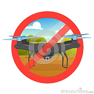 No drone zone sign flights with drone prohibited Vector Illustration