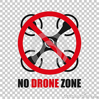 No drone zone sign icon in transparent style. Quadrocopter ban vector illustration on isolated background. Helicopter forbidden Vector Illustration