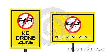 No drone zone yellow sign vertical and horizontal orientation Vector Illustration