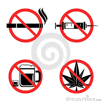No Drugs Icons Set Vector Illustration