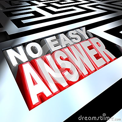 No Easy Answer Words in 3D Maze Problem to Solve Overcome Stock Photo