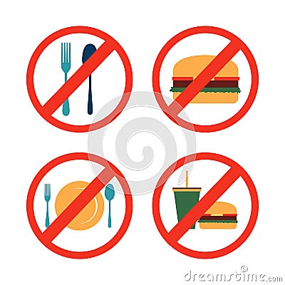 No Eating Drinking Forbidden Icon Symbol Collection Vector Illustration