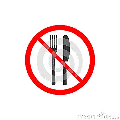No eating sign, no food icon. Fork, knife. Vector illustration. Stock Photo