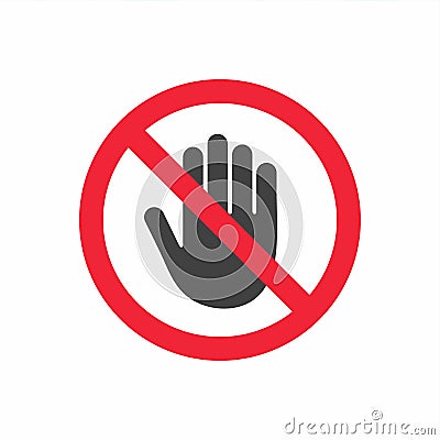 No entry prohibition. Do not touch. Forbidden sign with stop hand glyph icon. Vector Illustration