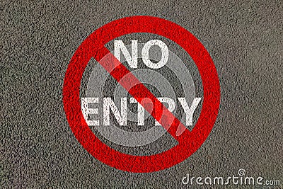 No entry sign in red icon painted on road ,ban on entrance Stock Photo