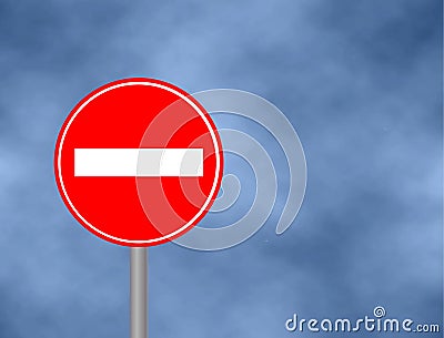 No Entry Traffic sign in sky background. Wrong way road sign prohibition icon illustration. Street / Road Sign : Do Not E Vector Illustration