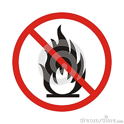 No Fire sign. Prohibition open flame symbol. Red icon on white b Stock Photo