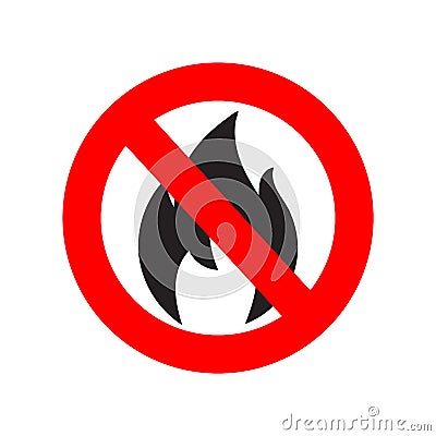 No Fire Vector Sign icon symbol. No open flame sign. No open flame sign. No fire prohibition sign. Flat vector illustration Vector Illustration