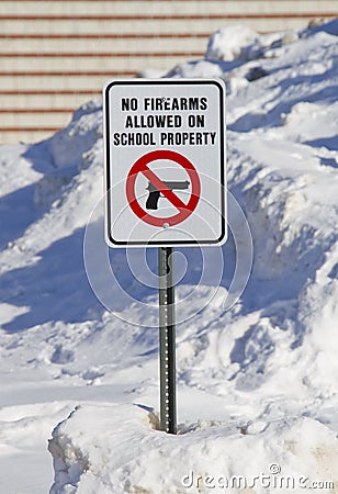 No Firearms Allowed on School Property Sign Full View Stock Photo