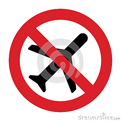 No fly sign. No plane. Travel flights prohibited sign Vector Illustration