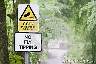 No fly tipping sign in beautiful landscape garden Stock Photo