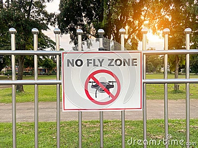 No fly zone sign. Drone flight not allowed. drone restricted area Stock Photo