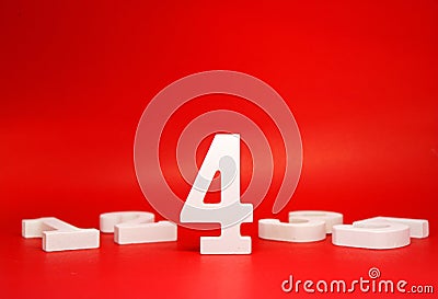 No.4 Four or Good on Red Background with Copy Space - Number 4 better than mean score competition Concept Stock Photo