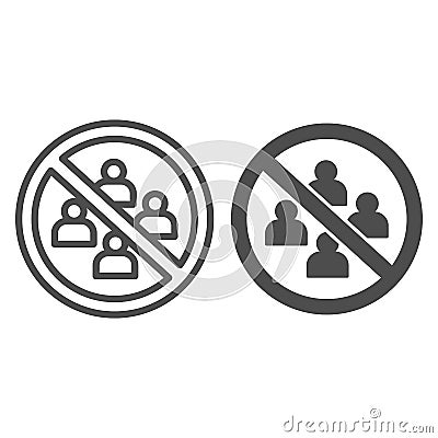 No gathering in group of people line and solid icon, social distancing concept, Avoid Crowds sign on white background Vector Illustration