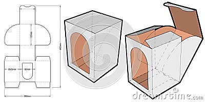 No glue cardboard Cake Box Internal measurement 9x9x12.5cm and Die-cut Pattern. Stock Photo