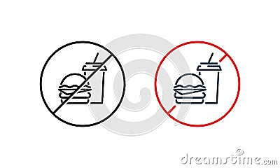 No hamburger, no drink icon. No junk food. Health care concept. Vector on isolated white background. EPS 10 Vector Illustration