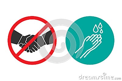 No handshake and hand washing icons in a flat design Vector Illustration